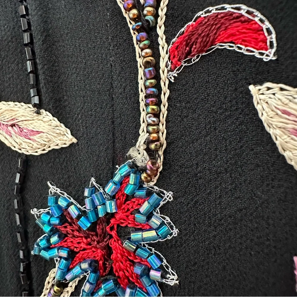 Vintage Adrianna Papell Silk Embroidered Beaded Floral Blouse Top